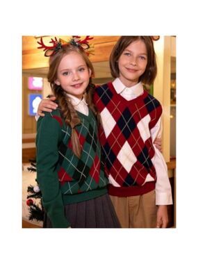 BOBOYOYO Argyle Sweater Vest 100% Cotton V-Neck Vest Kids